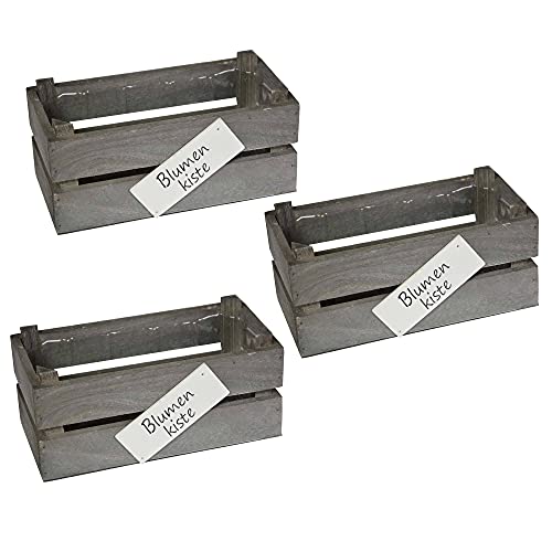 UNUS Kiste Holz rechteckig mit Kunststoffeinsatz grau washed Blumenkiste 3er Set von UNUS