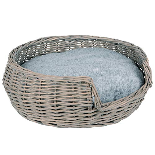 UNUS RM E-Commerce Hundebett Hundekorb Hundekörbchen aus Weide mit Kissen Grau Durchmesser 55cm für Hunde und Katzen von UNUS