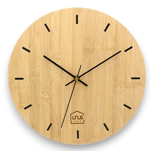 UNUS Wanduhr 30cm rund modern lautlos Bambus-Holz analog Deko-Wanduhr für Büro, Wohnzimmer, Küche, Schule von UNUS
