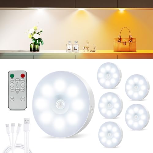 UNUSROOM Unterbauleuchte küche Led Schrankbeleuchtung mit Fernbedienung,Schranklicht mit Bewegungsmelder,3 Farbtemperaturen,USB Wiederaufladbares,dimmbare vitrinenbeleuchtung kabellos für Küche (6) von UNUSROOM