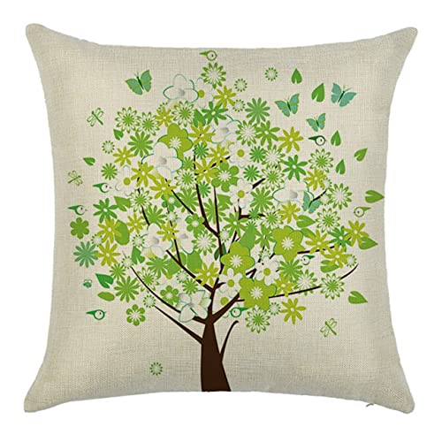 UNZYE Leinenmaterial Wasserdicht und atmungsaktiv kissenbezügen Kissenbezug draußen Baum mit Blumen-Schmetterling Premium-Luxus Zierkissenbezüge kissenbezüge XXL Kissenbezug XXL Grün 40x40CM von UNZYE