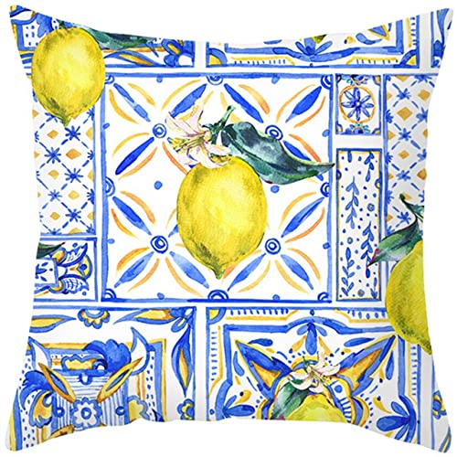 UNZYE Seidengewebe kissenbezüge Natur Kissenbezug sitzkissen Zitronenblumenblätter Premium-Luxus Zierkissenbezüge kissenbezüge XXL Kissenbezug zierkissen Weiß Blau Gelb 40x40CM von UNZYE