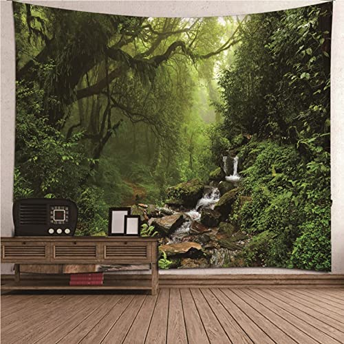 UNZYE Wandbehang Asiatisch Kleines Wandtuch Waldbach Wandteppich Klein Natur Wanddekoration Wohnzimmer Grün Art Deco Wanddecke Schlafzimmer Wohnzimmer 260x240CM von UNZYE