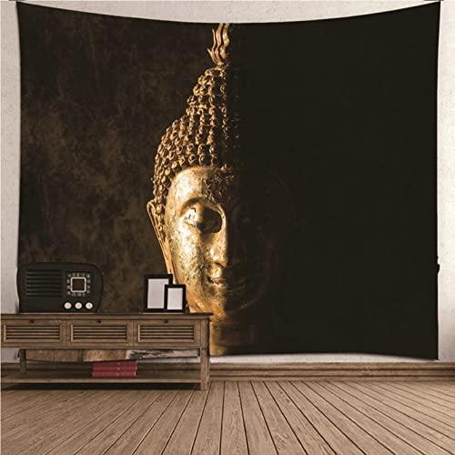 UNZYE Wandbehang Teppich Wand Tapisserie Buddhismus-Thema Buddha-Kopf Wandbehang Jugendzimmer Strandtuch Muster Schwarz Art Deco Wanddecke Schlafzimmer Wohnzimmer 200x200CM von UNZYE