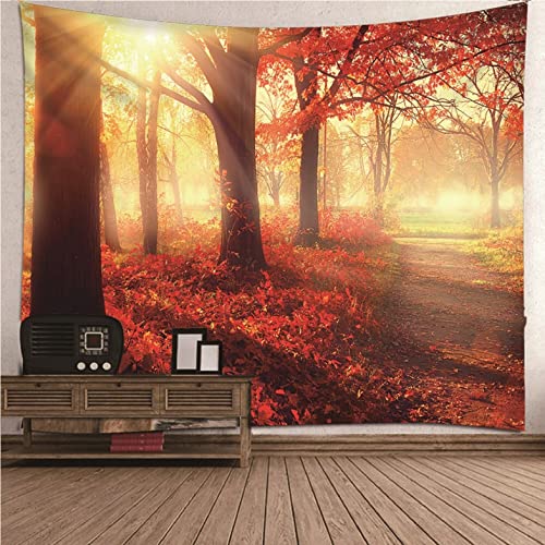 UNZYE Wandteppich Yoga Baumwolle Tapisserie Figur Wald Im Sonnenuntergang Wandbehang Teppich Wandtuch Aesthetic Klein Gelb Orange Art Deco Wanddecke Schlafzimmer Wohnzimmer 200x150CM von UNZYE