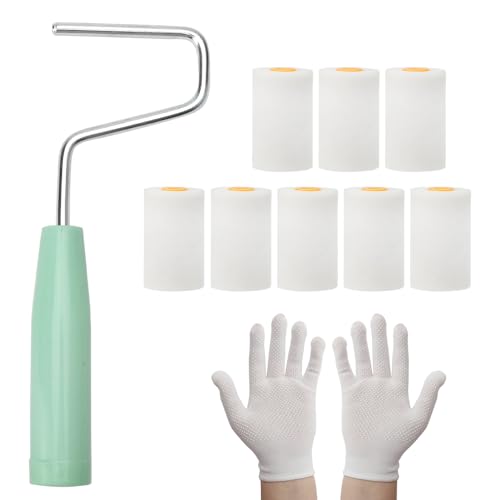 10 Stück Farbroller Set,Farbroller Wandfarbe(56mm*34mm),Farbroller Wandfarbe Set mit Handschuhe,Schaumwalzen mit Farbroller Bügel,Schaumstoff Farbroller Abdeckungen für Malerbedarf und Möbel Malerei von UOCAI