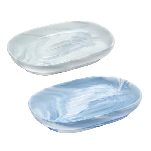 2 Stück Seifenschale Keramik, Anti-Rutsch Seifenhalter Marmor Elegantes Ovales Design mit Rutschfestem Boden Seifenbox Seifendose Seifenablage Waschbecken für Badezimmer, Küche, Dusche von UOCAI