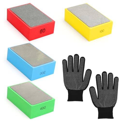 4 Stück Diamant Handpolierpads, Fliesen Schleifen 60/100/200/400 Polierpad Block Schleifblock Handschleifpad Fliesen Schleifblöcke Polierpads fürSteinkeramikfliesen Glas Granit Marmor Keramik von UOCAI
