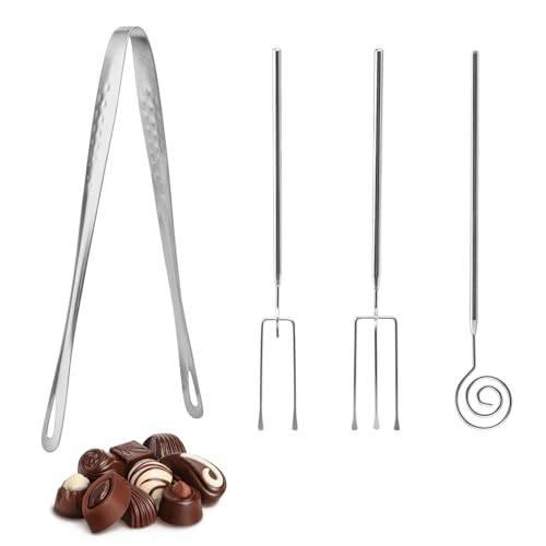 4 Stück Schokolade Pralinengabel, Backgabel Set Edelstahl Schokolade Tauchgabel Set Schokoladengabel DIY Backzubehör Schokolade Gabel Set Tauchgabel für Pralinen und Trüffel von UOCAI