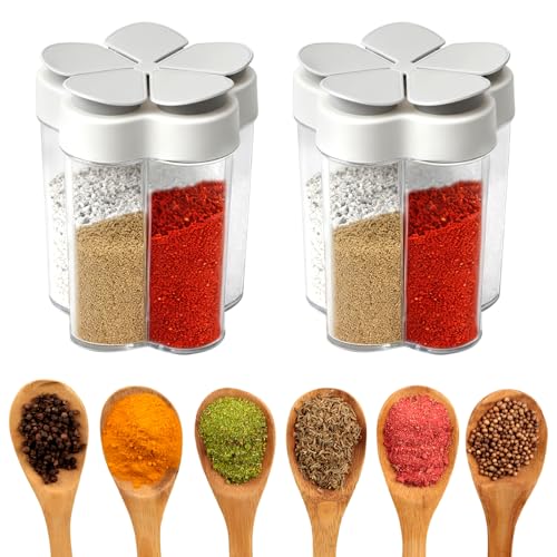 Gewürzstreuer 5-in-1 für Camping Küche, 2er Set Mini Gewürzdosen Organizer Camping Zubehör Reisegewürzset Aufbewahrungsbox für Salz Pfeffer Zucker BBQ Kompakt & Hygienisch für Outdoor & Zuhause von UOCAI