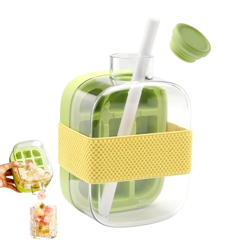 Ice Cube Bottle,Eiswürfel Flasche,Eiswürfelform,Eiswürfelflasche mit Deckel und Behälter,Eiswürfelbox,2 in 1 Eiswürfelbehälter Wasserflasche,Eiswürfelformen für Getränke,Kaffee,Saft (500ml-Grün) von UOCAI