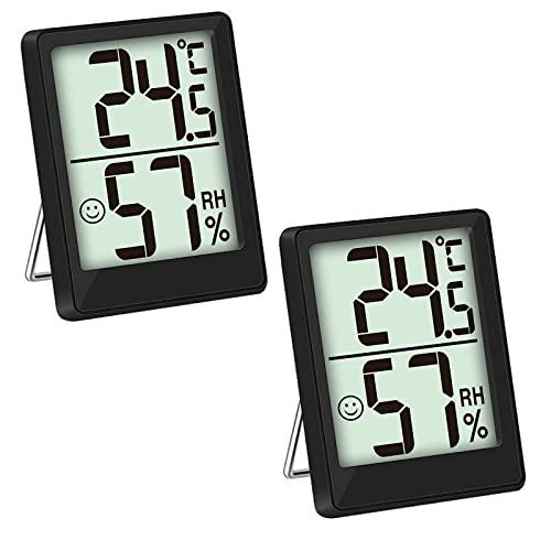 Thermometer Hygrometer 2 Stück Mini LCD Digital Präzise Thermometer, Weinkeller Datenspeicher, Geeignet für Babyzimmer, Schlafzimmer, Home Office Wohnzimmer, Kabelloses Luftfeuchtigkeit Meter von UOCAI