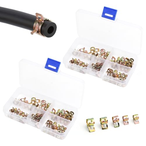 UOCAI 100 Stück Schlauchschellen, Federbandschellen Schlauchfeder Federklemmen, Schlauchklemmen Clips, Benzinschlauch Kraftstoffleitung Benzin Rohrschellen für Luftschlauch, Wasserleitung 5-9mm von UOCAI