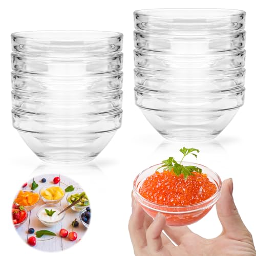 UOCAI 10er-Set Dipschalen Glasschale Glasschälchen Saucenschälchen Runde Mini Dip Schälchen Glasschüssel Stapelbar Kleine Sojasauce Schälchen für Dressings Vorspeisen Toppings Gewürze, 7.5 cm 75ml von UOCAI