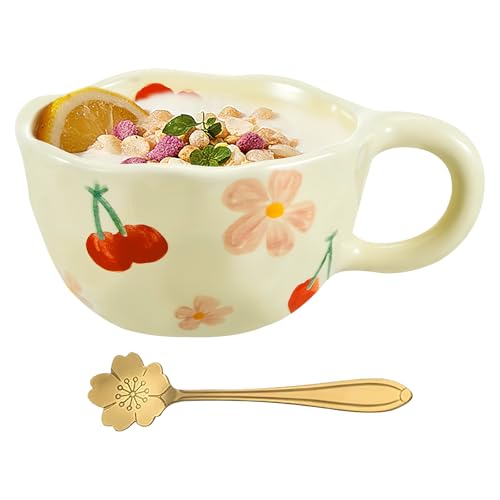 UOCAI 250ml Keramik Teetasse, Blume Tasse mit Löffel Kaffeetassen Set Tasse Aesthetic Blumen Cute Kaffeetasse Keramik Handmade Becher für Milch, Kakao für Frauen Mädchen Mama Freundin UOCAI 250ml Keramik Teetasse, Blume Tasse mit Löffel Kaffeetassen Set Tasse Aesthetic Blumen Cute Kaffeetasse Keramik Handmade Becher für Milch, Kakao für Frauen Mädchen Mama Freundin von UOCAI