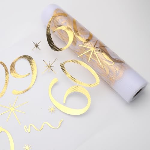 UOCAI 28 cm X 10 m Tischläufer 60 Geburtstag, Deko Tischläufer Geburtstag Glänzend Gold Tischdeko 60 Geburtstag für Mann und Frau mit Schere Zuschneidbar von UOCAI