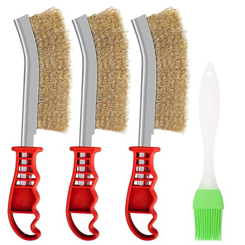 UOCAI 3 STK Messingbürste Grill, Drahtbürste Messing Messing Drahtbürsten Set und Silikon Pinsel Grillbürste Schmale Handbürsten für Die Reinigung Von Schweißnaht, Rost, Grillrückstände von UOCAI