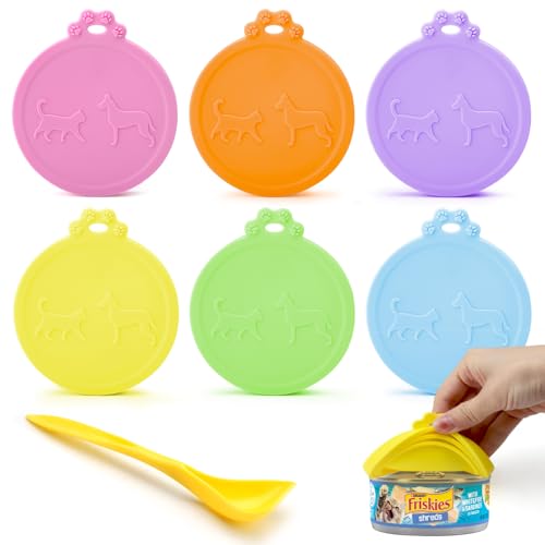 UOCAI 6 Stück 3 in 1 Tierfutter-Dosendeckel mit Löffel, Universal Silikondeckel für Dosen Dosendeckel Katzenfutter Tierfutterdosen Mehrweg Deckel für Katzen-und Hundefutterdosen von UOCAI