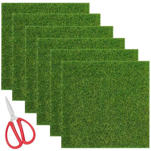 UOCAI 6 Stück Kunstrasen Miniaturgarten,15x15cm Kunstrasen zum Basteln,Kunstrasendekoration,Kunstrasenteppich,Miniatur Rasen Dekoration,Künstliche Rasen Miniatur Garten Deko,Kunstrasen Wichtel für DIY von UOCAI
