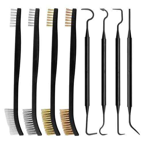 UOCAI 8 Stück Drahtbürsten Set Messingbürste Mini Drahtbürste Klein Stahlbürste Metallbürste mit 4 Doppelende Haken Edelstahl Messing und Nylon Borsten Rostbürste für Reinigung Schmutz und Rost von UOCAI