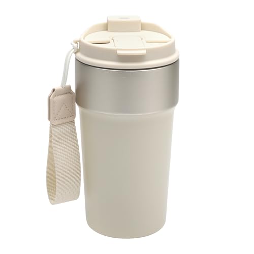 UOCAI Kaffee Thermobecher 500ml, Edelstahl Thermo Kaffeebecher to go Becher Kaffee, Kaffeebecher to-go mit Direkter TrinktüLle und Strohhalm, Doppelwandig Thermobecher Kaffee, Beige von UOCAI