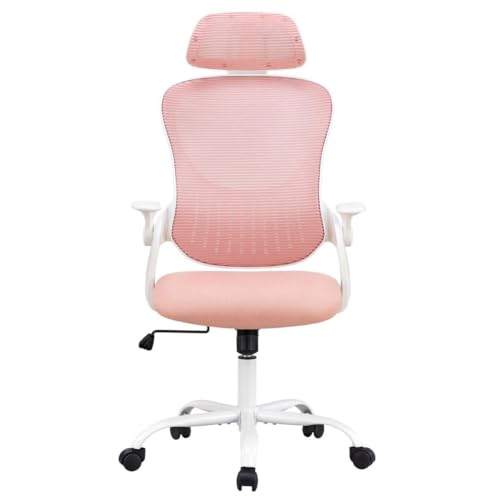 Bürostuhl, ergonomischer Schreibtischsessel mit verstellbarer Lendenwirbelstütze und hochklappbarer Armlehne, hohe Rückenlehne, Rollstuhl aus Netzstoff mit Drehgelenk für Zuhause, Gaming, Rosa Bürostuhl, ergonomischer Schreibtischsessel mit verstellbarer Lendenwirbelstütze und hochklappbarer Armlehne, hohe Rückenlehne, Rollstuhl aus Netzstoff mit Drehgelenk für Zuhause, Gaming, Rosa von UOCFYK