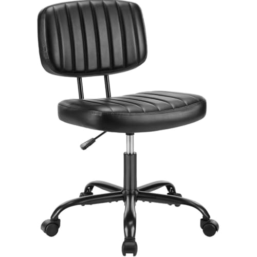 Schreibtischstuhl, 360° drehbar, Kunstleder, höhenverstellbar, Armlehnen-Chaiselos, mit bequemer, niedriger Rückenlehne, für Zuhause, Schlafzimmer, Kleiner Raum, Schwarz Schreibtischstuhl, 360° drehbar, Kunstleder, höhenverstellbar, Armlehnen-Chaiselos, mit bequemer, niedriger Rückenlehne, für Zuhause, Schlafzimmer, Kleiner Raum, Schwarz von UOCFYK
