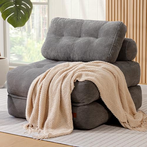 Schlafsofa 3-in-1 Faltbares Schlafsofa umwandelbarer Schlafsessel mit Kissen, Matratze mit Rückenstütze, tragbarer Stuhl-Bett-Komfortable Bodensofa-Lounge für Wohnzimmer Schlafzimmerr (Dunkelgrau) von UODERS