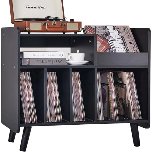 UODERS Plattenspielertisch, Plattenspielerständer aus der Mitte des Jahrhunderts mit Vinylaufbewahrung für bis zu 350+ Alben, Vinyl-Schallplattenschrank mit verstellbaren Regalen, (Schwarz) von UODERS