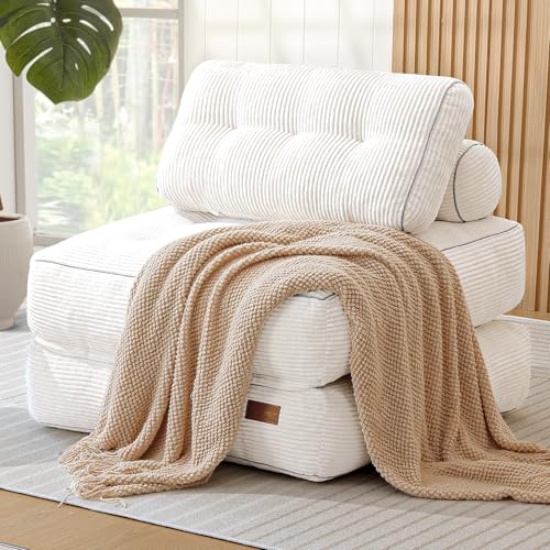 UODERS Schlafsofa 3-in-1 Faltbares Schlafsofa umwandelbarer Schlafsessel mit Kissen, Matratze mit Rückenstütze, tragbarer Stuhl-Bett-Komfortable Bodensofa-Lounge für Wohnzimmer Schlafzimmer (Beige) von UODERS