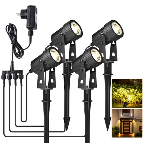 UODIR 4 Stücke Gartenbeleuchtung LED, Warmweiß 3200K LED Gartenstrahler, IP65 Wasserdicht strahler außen mit Erdspieß Gartenlampe für Außen Garten Rasen Dekorative UODIR 4 Stücke Gartenbeleuchtung LED, Warmweiß 3200K LED Gartenstrahler, IP65 Wasserdicht strahler außen mit Erdspieß Gartenlampe für Außen Garten Rasen Dekorative von UODIR