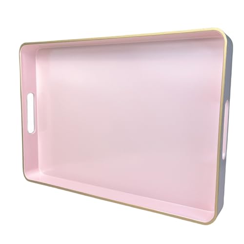 UOEKCS Pinkes Couchtisch-Tablett, dekoratives Serviertablett mit Griffen, rechteckiges Kunststofftablett für Ottomane, Badezimmer, Wohnzimmer, 39,9 x 25,9 cm von UOEKCS