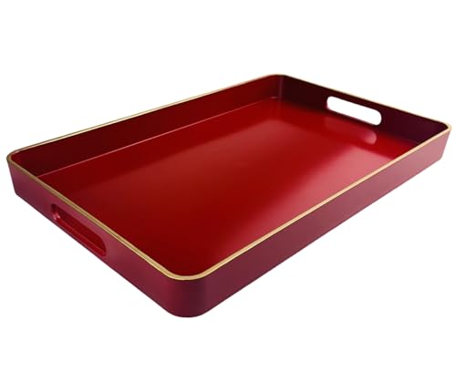 UOEKCS Rotes dekoratives Tablett, Serviertablett mit Griffen, rechteckiges Kunststofftablett für Ottomane, Couchtisch, Badezimmer, Wohnzimmer, 39,9 x 25,9 cm von UOEKCS