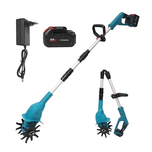 Akku-Bodenhacke, Bürstenloser Bodenhacke mit 3000mAh Akku & Ladegerät, Teleskopstange, Arbeitsbreite 15cm, Arbeitstiefe 40cm, für Gärten und Innenhöfe von UOEONR