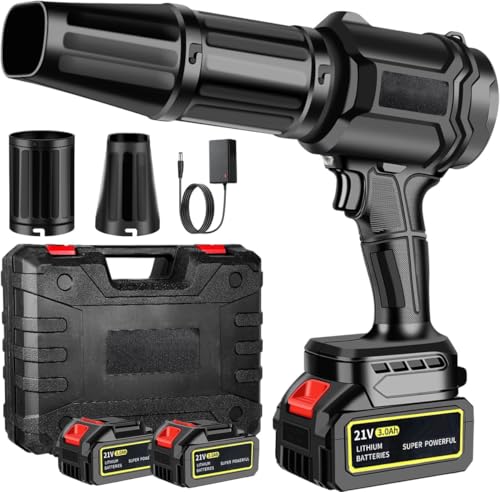 Akku Laubbläser, Turbo Gebläse Akku mit 2×3.0Ah Akkus, 300000 RPM Elektrischer Laubbläser, Bürstenloses Laubbläser für Laub, Schnee, Staub von UOEONR
