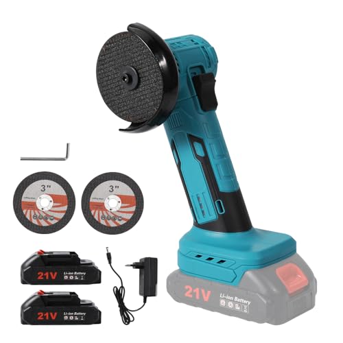 Akkus Winkelschleifers für Makita 18 V Akkus, Mini-Winkelschleifer mit 2x 3000mAh Akku, Bürstenloser Motor, 2 Trennscheibe, Elektrischer Winkelschleifer für Metall, Fliesen, Kunststoff (2x3000mAh) von UOEONR