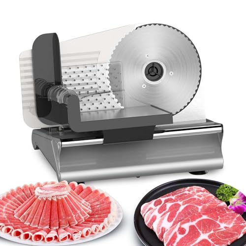 Allesschneider Elektrischer 500 Watt für den Heimgebrauch, Profi-Brotschneidemaschine mit Abnehmbarer 19 cm Klinge, 0-15mm Einstellbare Schnittstärke, Ideal Für Fleisch, Käse, Brot Und Gemüse (A) von UOEONR