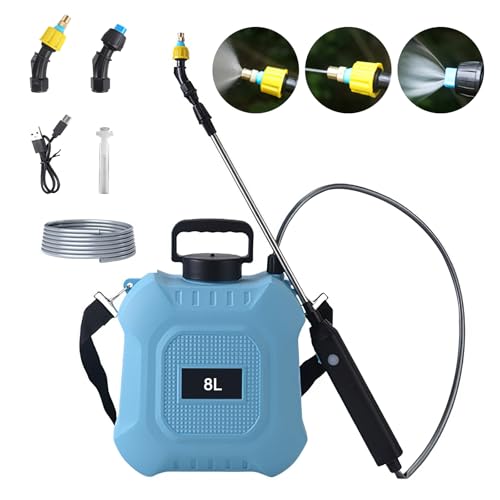 Elektrischer Drucksprüher 5 l/8 l, Gartensprüher mit Sprühflasche, Teleskoplanze, max. 90 cm, 2 Düsen, 2000 mAh, für Unkrautbekämpfung, Sprühreinigung, 8 l von UOEONR