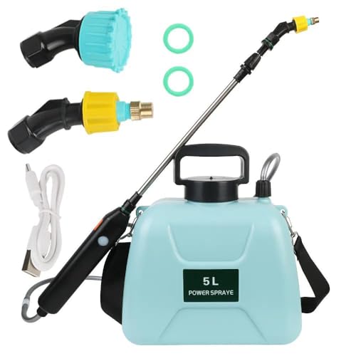 Elektrisches Sprühgerät 5 l/8 l, Gartensprüher mit Sprühflasche, Teleskoplanze, max. 90 cm, 2 Düsen, 2000 mAh, für Unkrautbekämpfung, Reinigung (B-blue-5L) von UOEONR