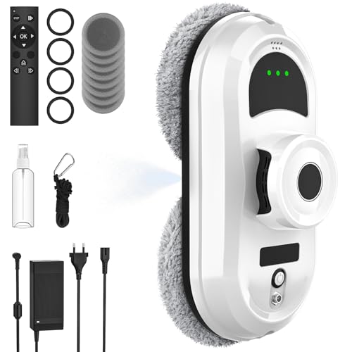 Fensterputzroboter mit Sprühfunktion, Elektrischer Fensterputzer Fernbedienung, 5600pa Starke Anti-Drop Automatischer Fensterputzer,für Innen- und Außenfenster, 10x Lappen (A) von UOEONR