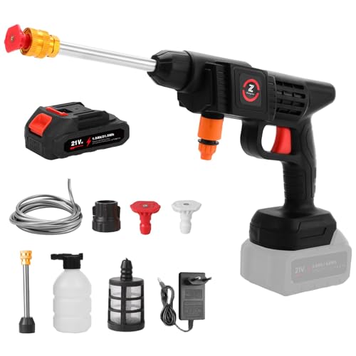 Hochdruckreiniger, 21 V, max. 35 bar, kabellos, mit Akku und Schnellladegerät, Hochdruckschlauch, Schaumtopf, für Auto, Garten (10.000 mAh) von UOEONR