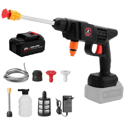 Hochdruckreiniger, 21 V, max. 35 bar, kabellos, mit Akku und Schnellladegerät, Hochdruckschlauch, Schaumtopf, für Auto, Garten (20.000 mAh) von UOEONR