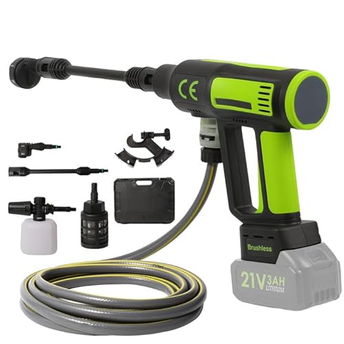 Hochdruckreiniger, 6-in-1-Düse, max. 70 bar, mit Batterien, Hochdruckreiniger mit Schlauch, 180 ° schwenkbare Düse, Schaumtopf, geeignet für die Reinigung von Autos, Böden (1 Akku) von UOEONR