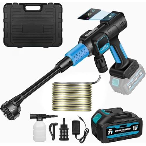 Hochdruckreiniger mit Akku, Hochdruckreiniger 6-in-1-Düse, max. 100 bar, mit 2 x 15000 mAh Batterien, Schaumsprüher, für Autos, Haus, Garten (15000 mAh Akku x 1) von UOEONR