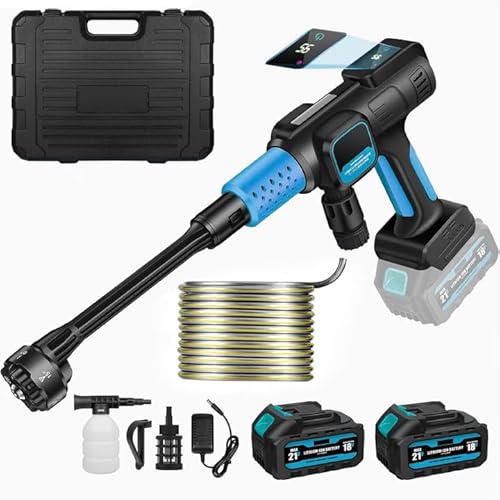 Hochdruckreiniger mit Akku, Hochdruckreiniger 6-in-1-Düse, max. 100 bar, mit 2 x 15000 mAh Batterien, Schaumsprüher, für Autos, Haus, Garten (15000 mAh Akku x 2) von UOEONR