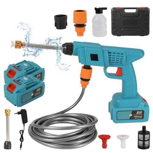Kabelloser Hochdruckreiniger, 21 V, batteriebetrieben, max. 30 bar, mit 2 x 12000 mAh Batterien, Mehrzweckdüse, für Autos, Haus, Garten (12000 mAh Akku x 2) von UOEONR