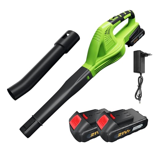 Kabelloser Laubbläser, 21 V, Blasgeschwindigkeit bis zu 8 m/min, Geschwindigkeit 15000 U/min, kabelloser Laubbläser mit Akku und Ladegerät, Leaf Blower für Schmutz & Blätter (2 Akku) von UOEONR