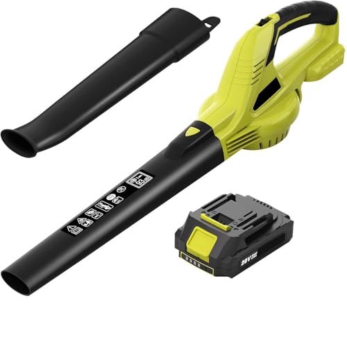 Kabelloser Laubbläser, Laubbläser mit Batterien, 3,0 Ah, 2 Geschwindigkeitsstufen 70 – 150 MPH, 2 Abschnitte, kabelloser Laubbläser 21 V, für Garten, Terrasse, Garage (Batterien 3,0 Ah x 1) von UOEONR