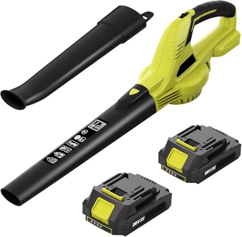 Kabelloser Laubbläser, Laubbläser mit Batterien, 3,0 Ah, 2 Geschwindigkeitsstufen 70 – 150 MPH, 2 Abschnitte, kabelloser Laubbläser 21 V, für Garten, Terrasse, Garage (Batterien 3,0 Ah x 2) von UOEONR