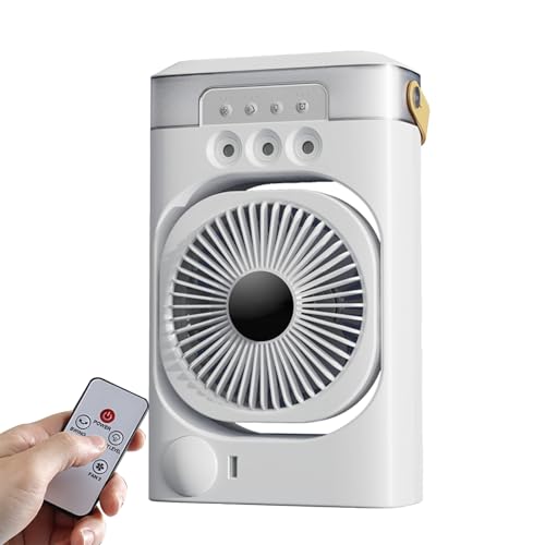 Klimaanlage Mobil mit Fernbedienung, Ventilator mit Wasserkühlung 600ML,4-in-1 Mini Klimaanlage für Zimmer,3 Windgeschwindigkeiten,7 Farben Licht 3 Sprühfunktion (Wiederaufladbar) von UOEONR